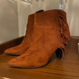 Fringe Suede Ankle Boots - Brown